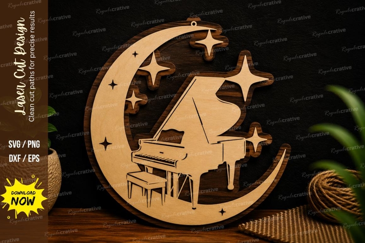 Celestial Piano Moon Stars Laser Cut SVG File celestial