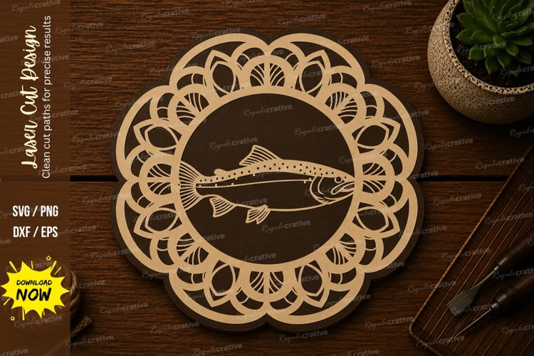 Fishing Lure Mandala Frame Laser Cut SVG File fishing lure