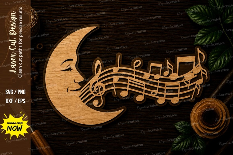 Moon Music Notes Melody Laser Cut SVG File moon music notes