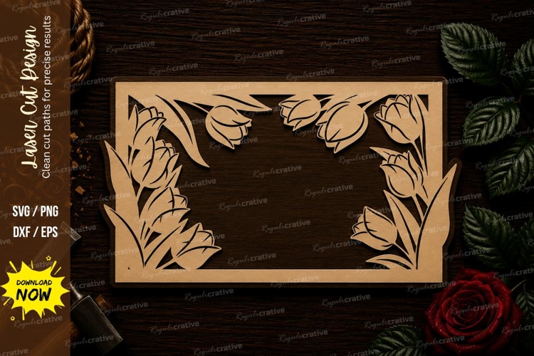 Floral Rectangle Sign Frame Laser Cut SVG File floral frame