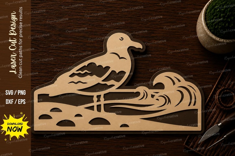 Seagull Ocean Wave Scene Laser Cut SVG File seagull svg