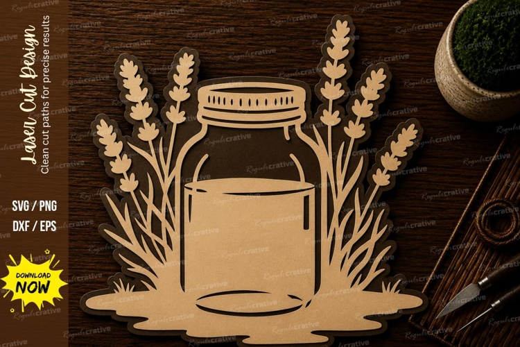 Rustic Mason Jar Lavender Laser Cut SVG File mason jar svg,