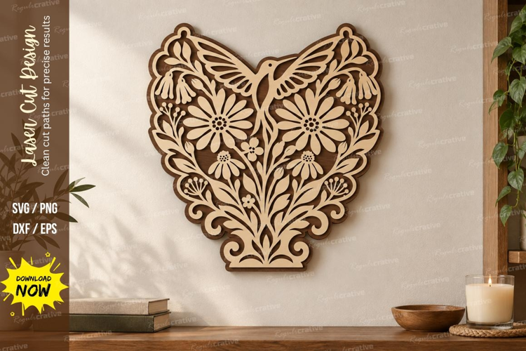 Heart Hummingbird Laser Cut SVG File, heart hummingbird svg