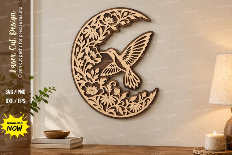Moon Hummingbird Laser Cut SVG File, moon hummingbird svg,