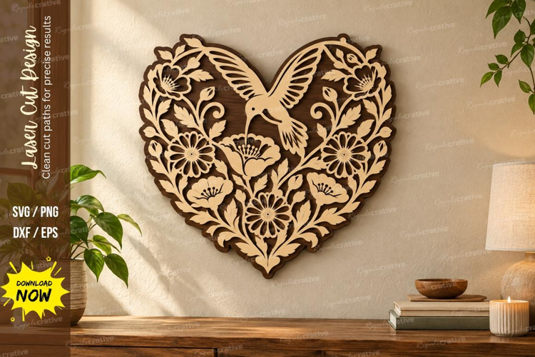 Floral Heart Bird Laser Cut SVG File, heart bird svg, floral