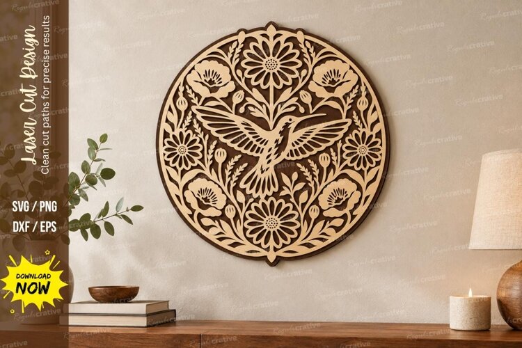 Floral Hummingbird Laser Cut SVG File, floral hummingbird sv example image 1