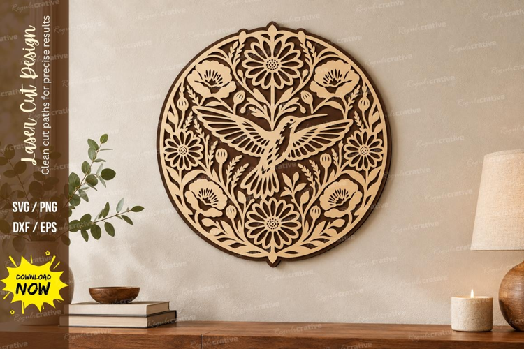 Floral Hummingbird Laser Cut SVG File, floral hummingbird sv