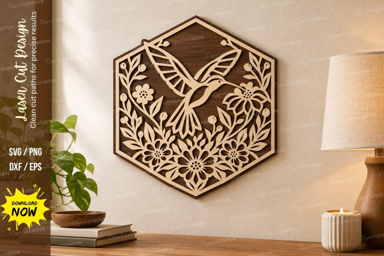 Hexagon Hummingbird Laser Cut SVG File, hexagon hummingbird