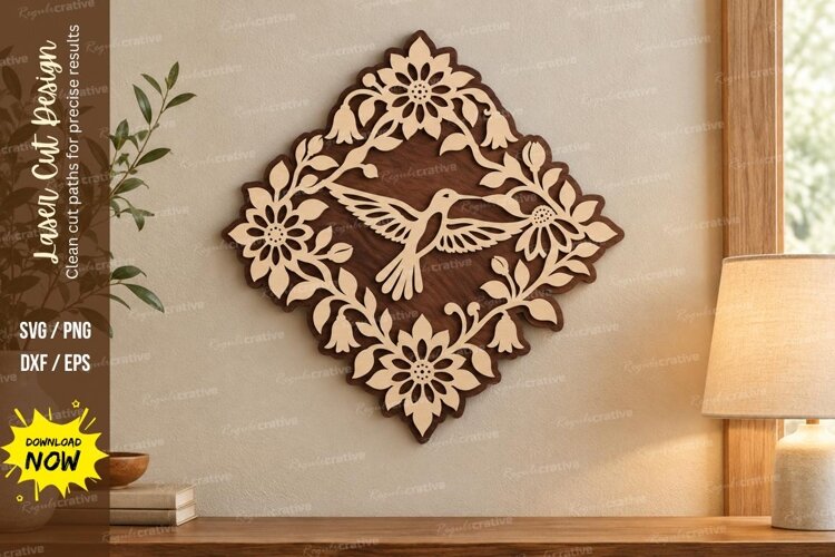 Diamond Hummingbird Laser Cut SVG File, diamond hummingbird example image 1