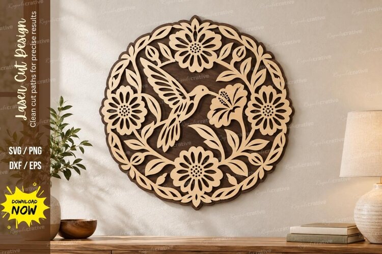 Round Hummingbird Laser Cut SVG File, round hummingbird svg example image 1