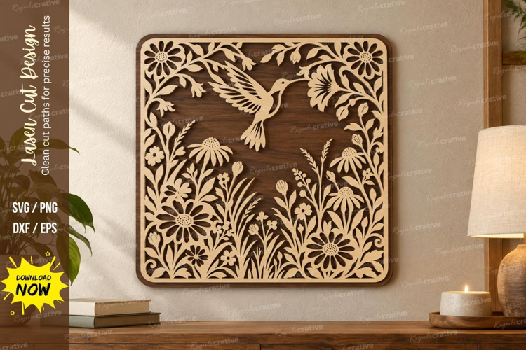 Square Hummingbird Laser Cut SVG File, square hummingbird
