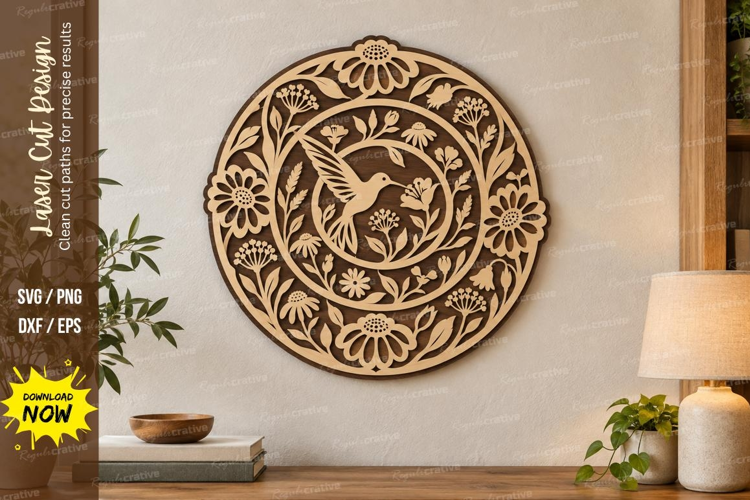 Hummingbird Mandala Laser Cut SVG File, hummingbird mandala