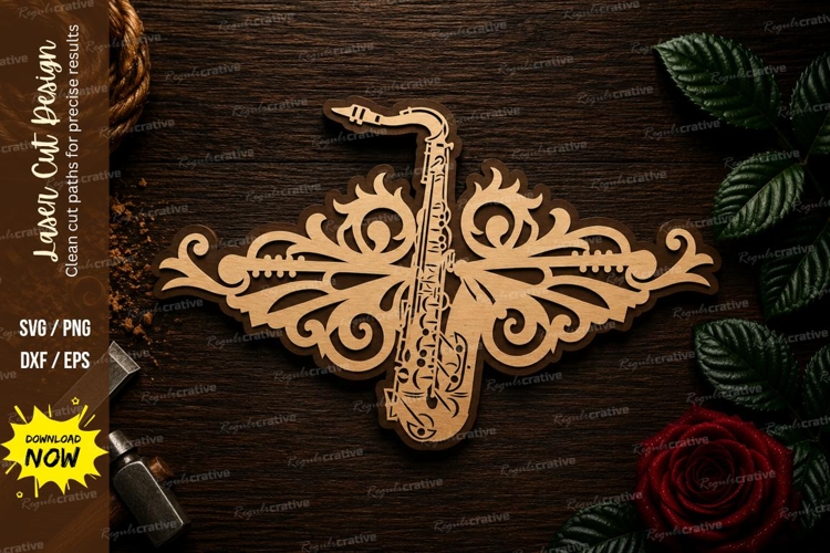 Decorative Saxophone Music Ornament Laser Cut SVG File