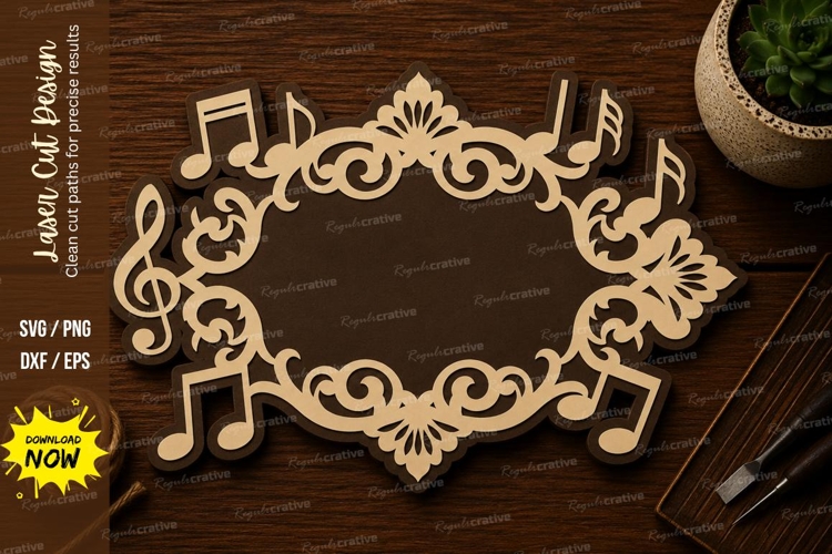 Music Notes Oval Frame Laser Cut SVG File music notes frame