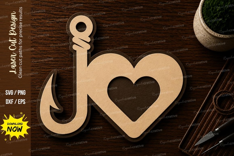 Fishing Hook Heart Love Laser Cut SVG File fishing hook