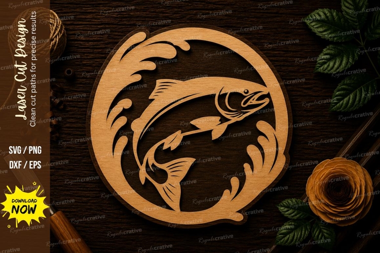 Jumping Fish Wildlife Laser Cut SVG File fish svg, jumping