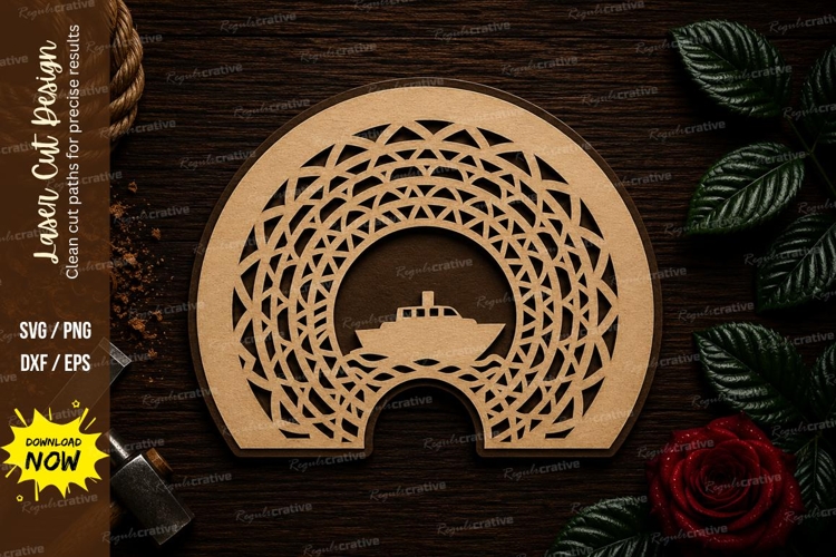 Cruise Ship Mandala Arch Laser Cut SVG File cruise ship svg,