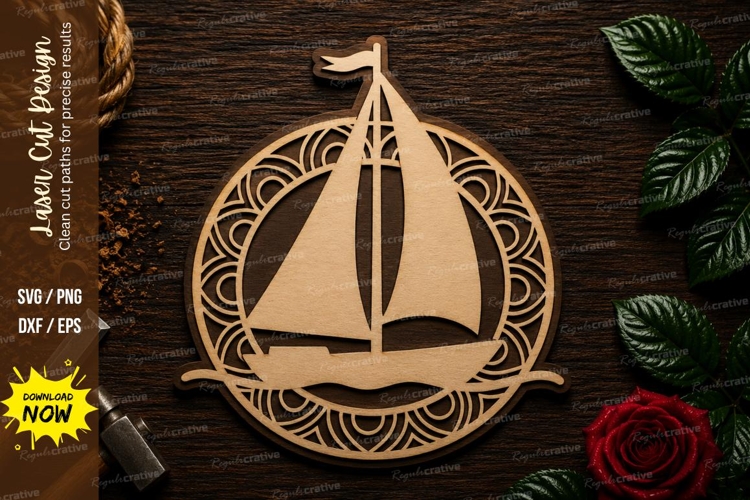 Sailboat Nautical Mandala Laser Cut SVG File sailboat svg