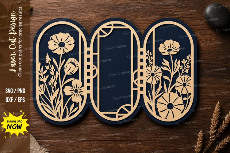 Floral Triple Panel Screen Laser Cut SVG File floral panel
