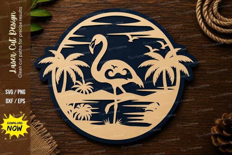 Flamingo Tropical Sunset Laser Cut SVG File flamingo svg,