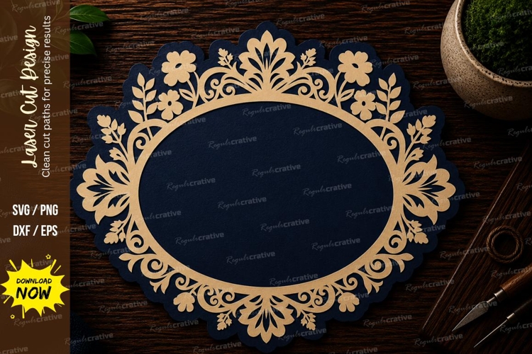 Elegant Floral Oval Frame Laser Cut SVG File floral oval