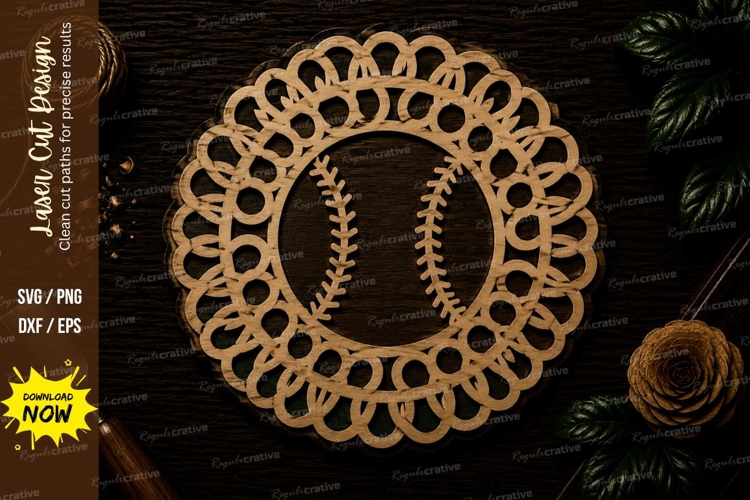 Baseball Lace Mandala Frame Laser Cut SVG File baseball mand