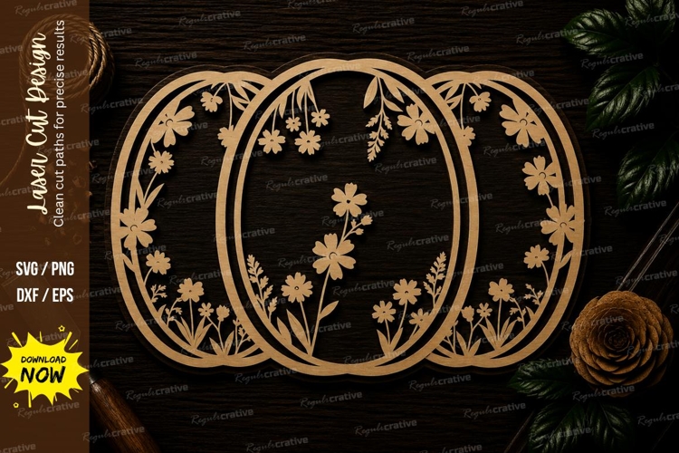 Simple Floral Name Plate Laser Cut SVG File floral name plat