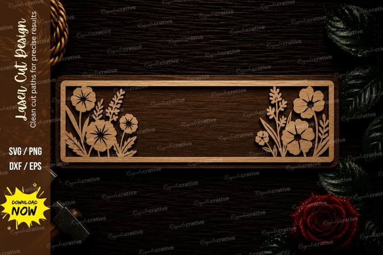 Simple Floral Name Plate Laser Cut SVG File floral name