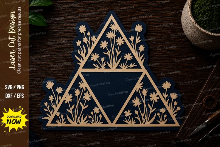 Geometric Floral Triangle Frame Laser Cut SVG File triangle