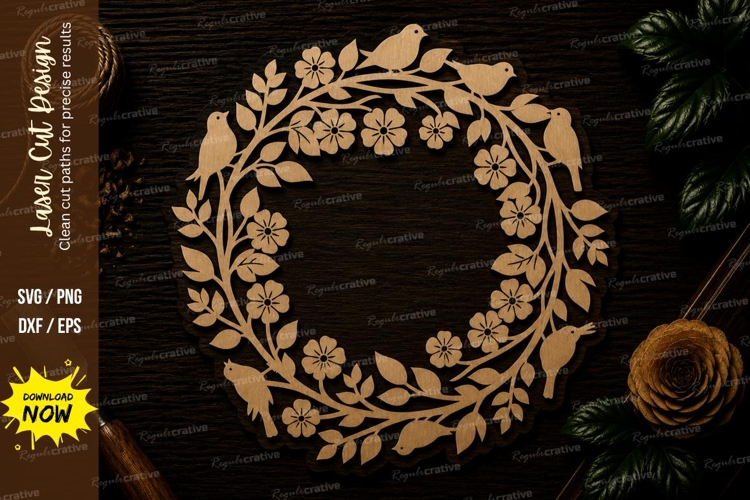 Floral Wreath Round Frame Laser Cut SVG File floral wreath