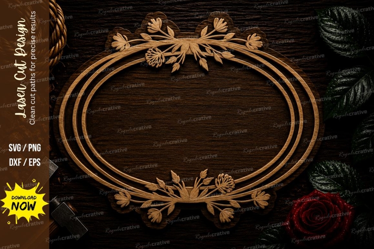 Elegant Oval Floral Frame Laser Cut SVG File oval floral fra