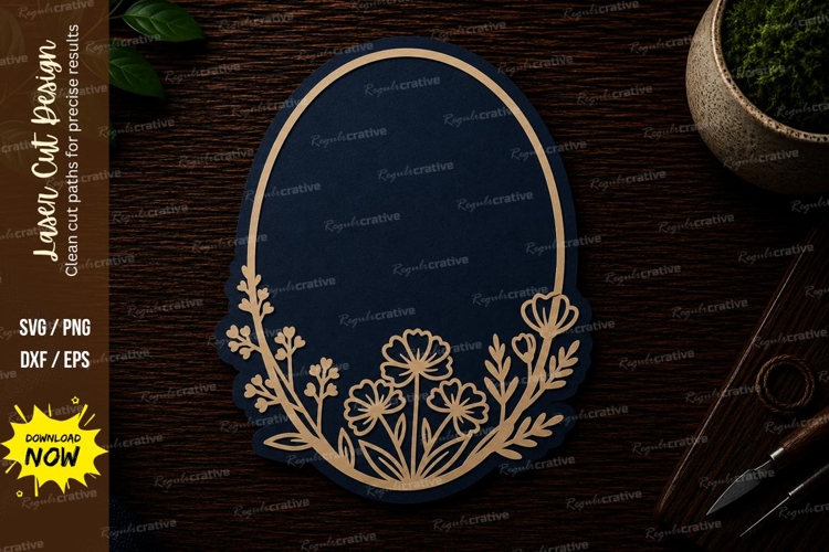 Oval Wildflower Frame Laser Cut SVG File wildflower frame sv