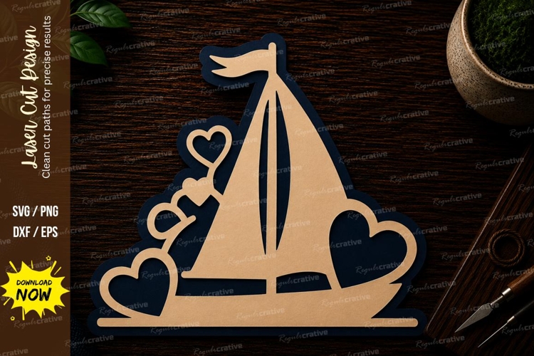 Sailboat Heart Love Laser Cut SVG File sailboat heart svg