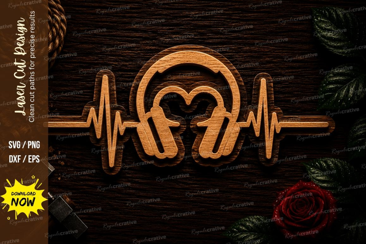 Heartbeat Headphones Music Love Laser Cut SVG File heartbeat