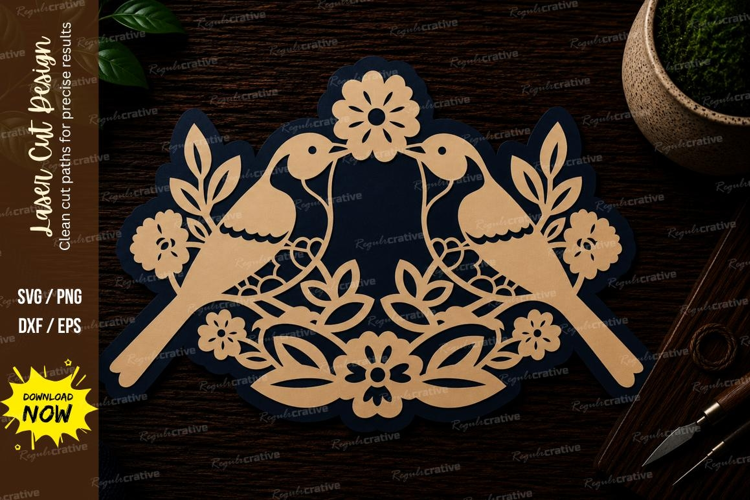Lovebirds Floral Wreath Laser Cut SVG File lovebirds wreath