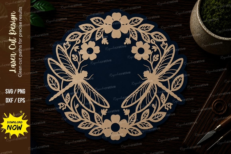 Dragonfly Floral Wreath Laser Cut SVG File dragonfly wreath