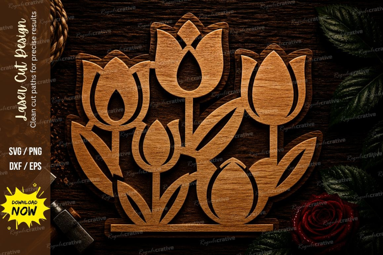Tulip Flower Bouquet Laser Cut SVG File tulip flower svg