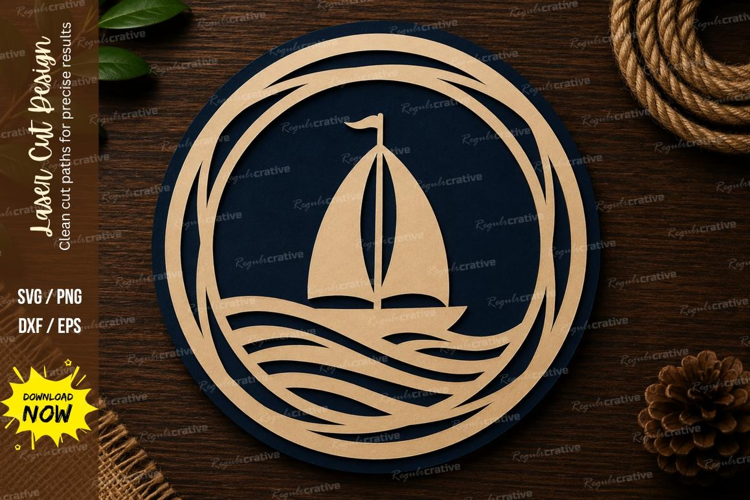 Sailboat Ocean Circle Frame Laser Cut SVG File sailboat svg