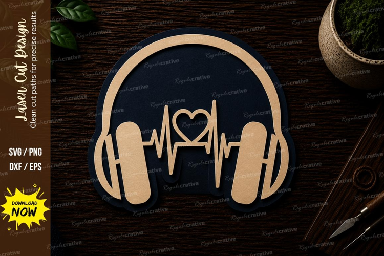Heartbeat Headphones Love Music Laser Cut SVG File headphone