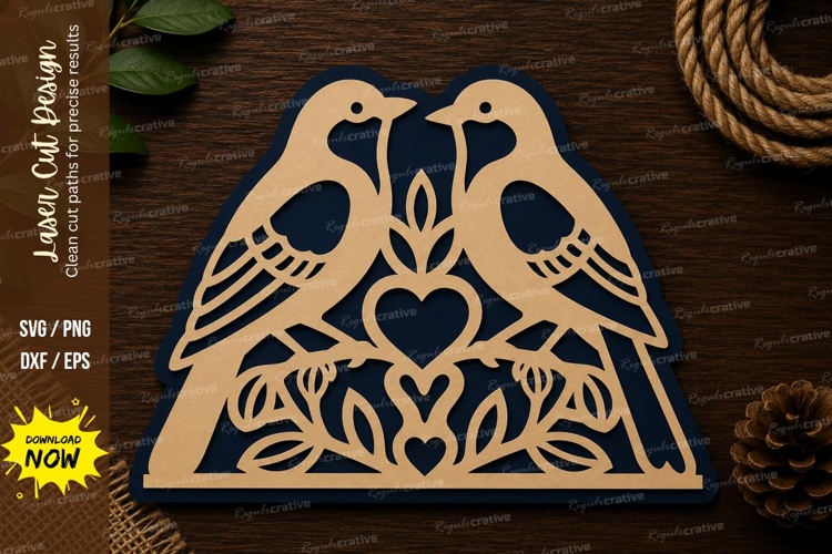 Lovebirds Heart Floral Design Laser Cut SVG File lovebirds