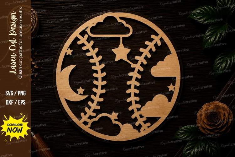 Baseball Moon Stars Circle Laser Cut SVG File baseball svg,