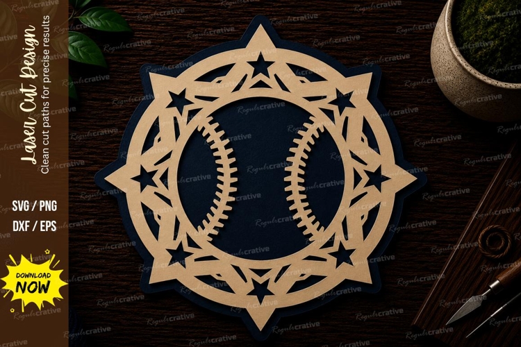 Baseball Star Mandala Frame Laser Cut SVG File baseball mand