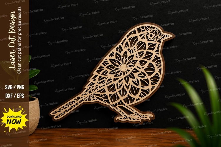 Decorative Bird Mandala Laser Cut SVG File bird mandala svg,