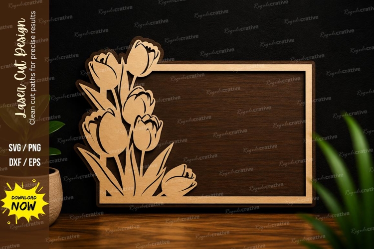 Tulip Flower Rectangle Frame Laser Cut SVG File tulip frame