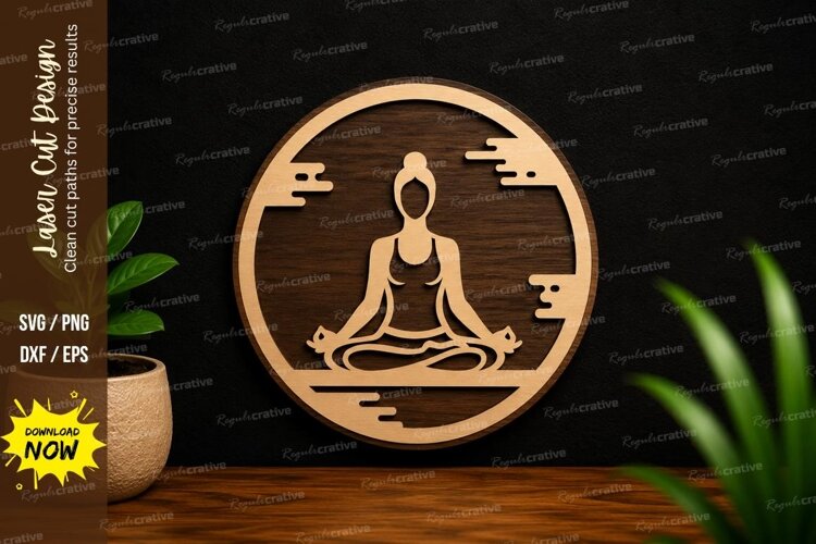 Meditation Lotus Circle Scene Laser Cut SVG File meditation example image 1