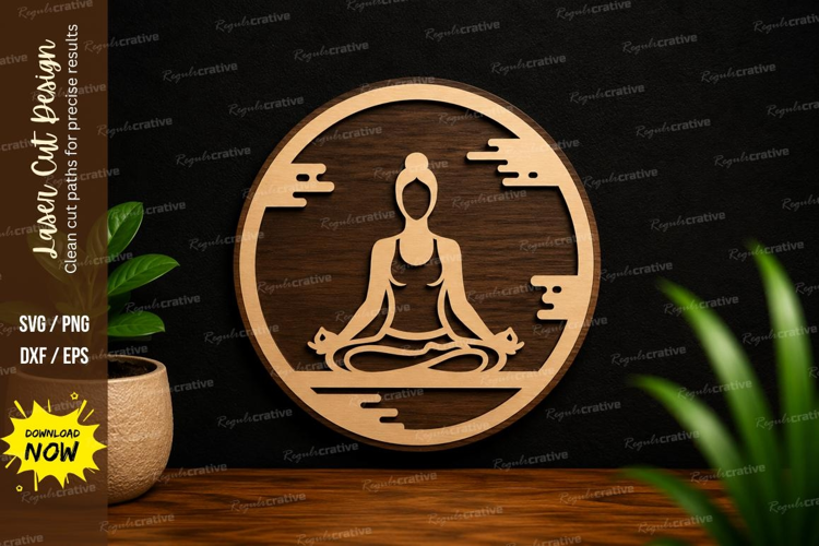 Meditation Lotus Circle Scene Laser Cut SVG File meditation