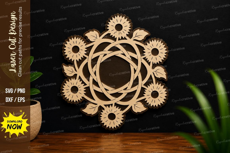Sunflower Floral Wreath Frame Laser Cut SVG File sunflower