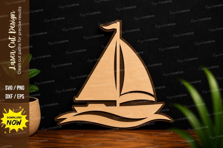 Classic Sailboat Ocean Waves Laser Cut SVG File sailboat svg