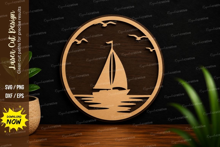 Sailboat Sunset Circle Frame Laser Cut SVG File sailboat svg