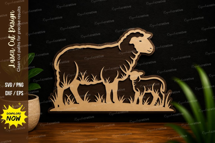 Sheep and Lamb Farm Scene Laser Cut SVG File sheep svg